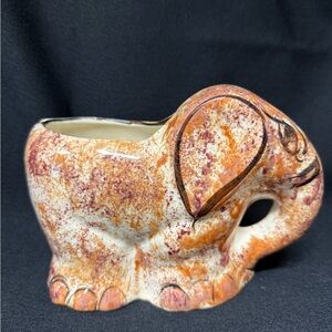Orange and Cream Elephant folk art planter Ceramic